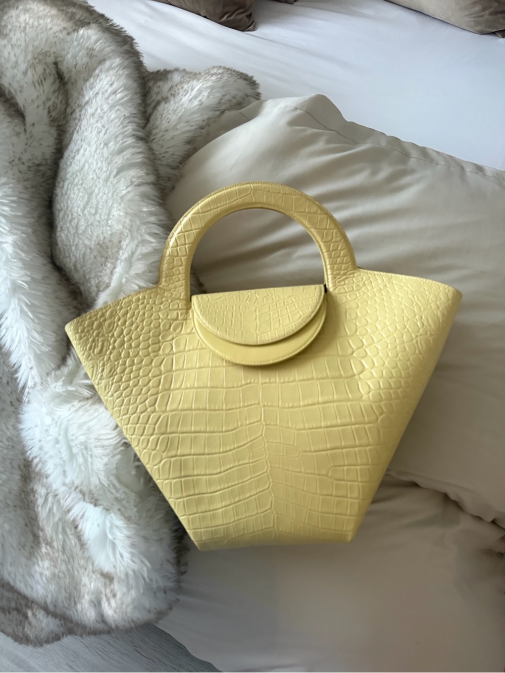 Bottega Veneta Croc-Embossed Lemon Yellow Tote